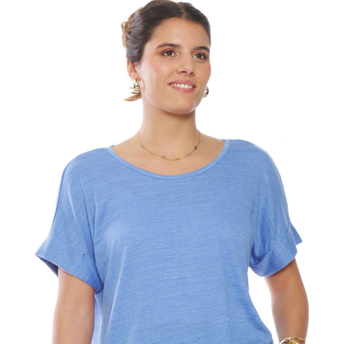 Polera Manga Corta Solida Escote Redondo Con Botones  En Espalda-4