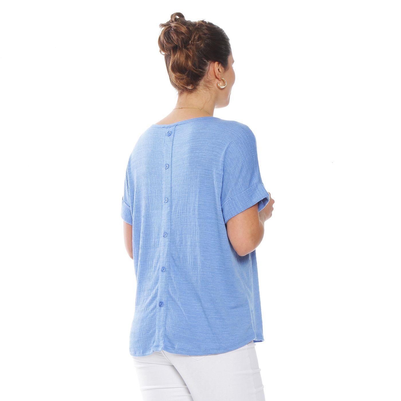Polera Manga Corta Solida Escote Redondo Con Botones  En Espalda-5