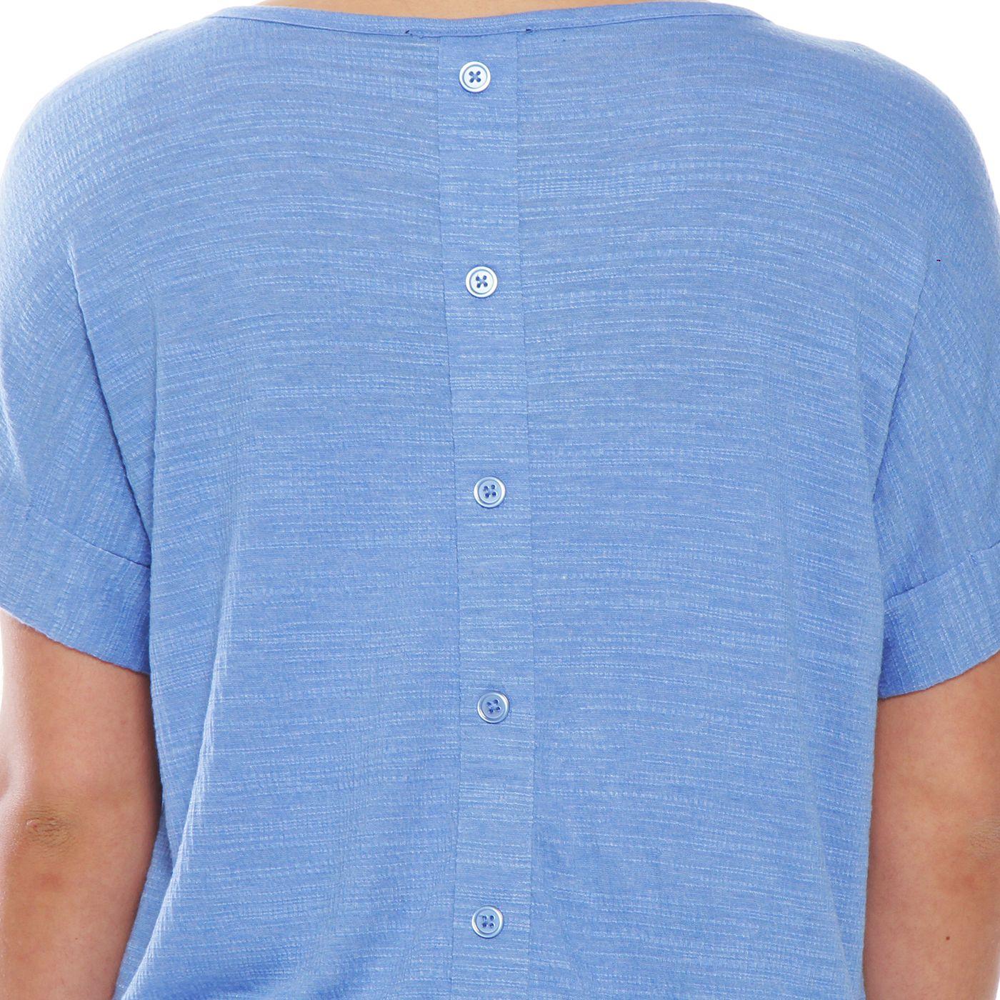 Polera Manga Corta Solida Escote Redondo Con Botones  En Espalda-7