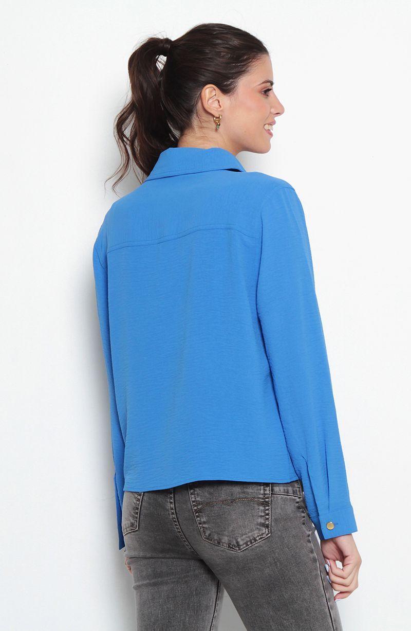 Blusa Manga Larga Abotonada En Delantero Con Bolsillos-2