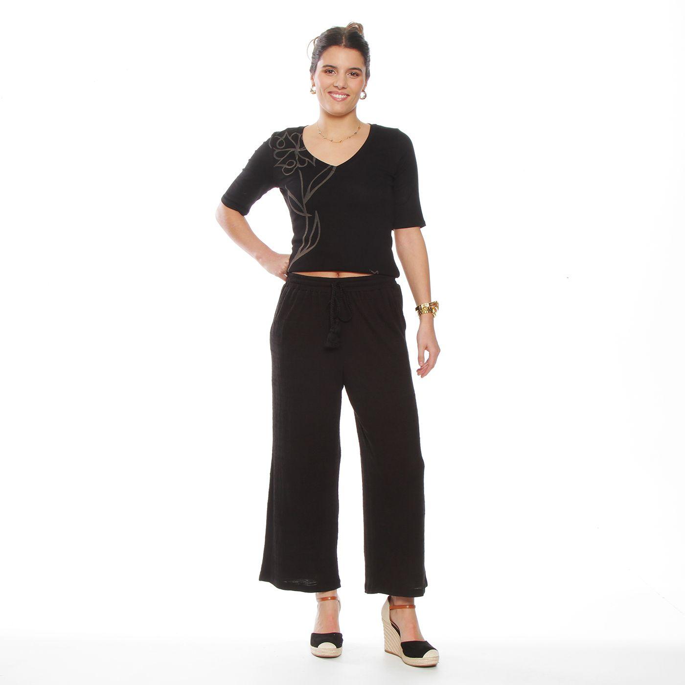 Pantalon Wide Leg Tiro Alto Pretina  Basica Elasticada-4