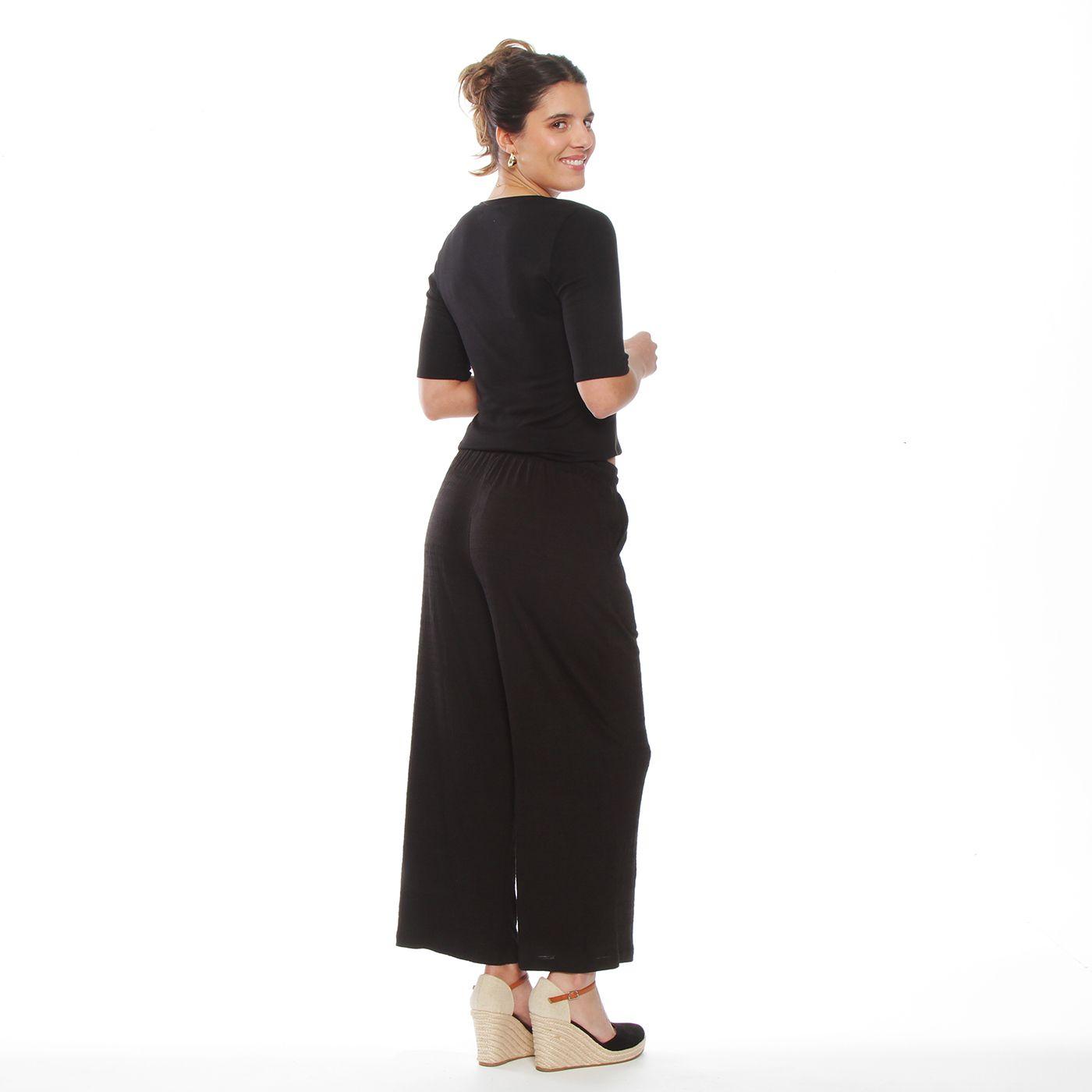 Pantalon Wide Leg Tiro Alto Pretina  Basica Elasticada-5
