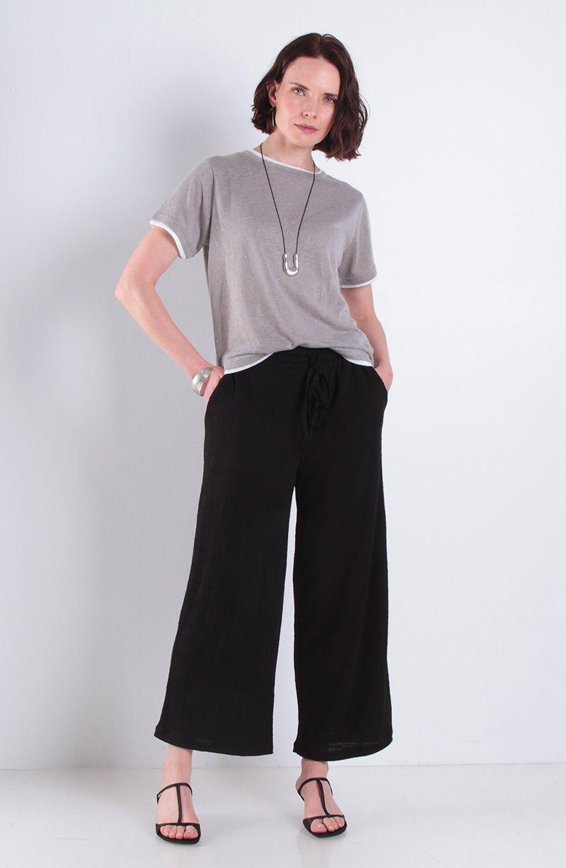 Pantalon Wide Leg Tiro Alto Pretina  Basica Elasticada-3
