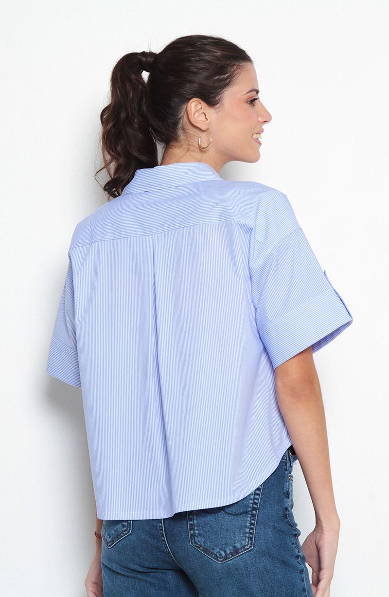 Blusa Manga Corta Listada Abotonada  En  Delantero-2