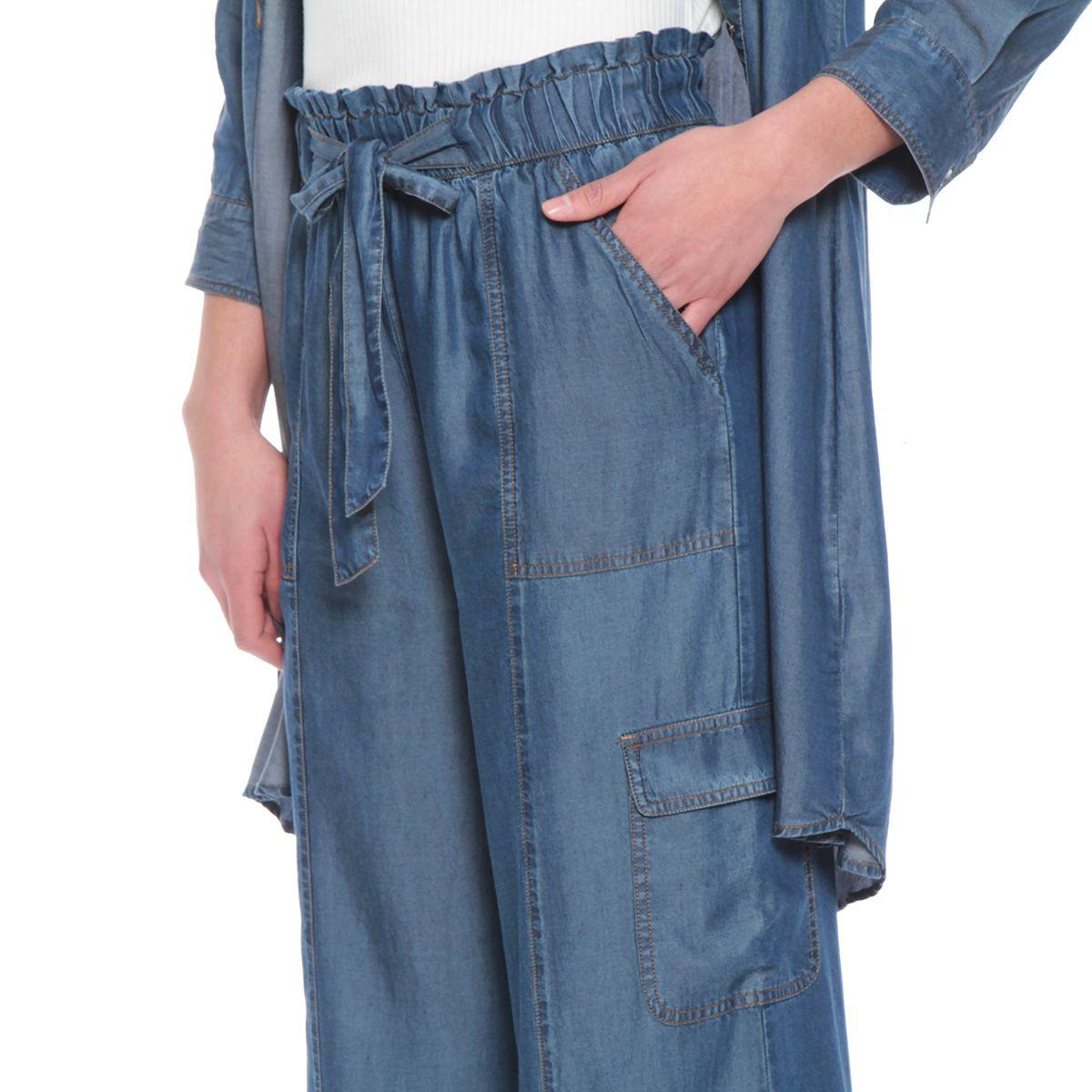 Pantalon Lyocell Cargo Con Cintura Elasticada Y Lazo-1