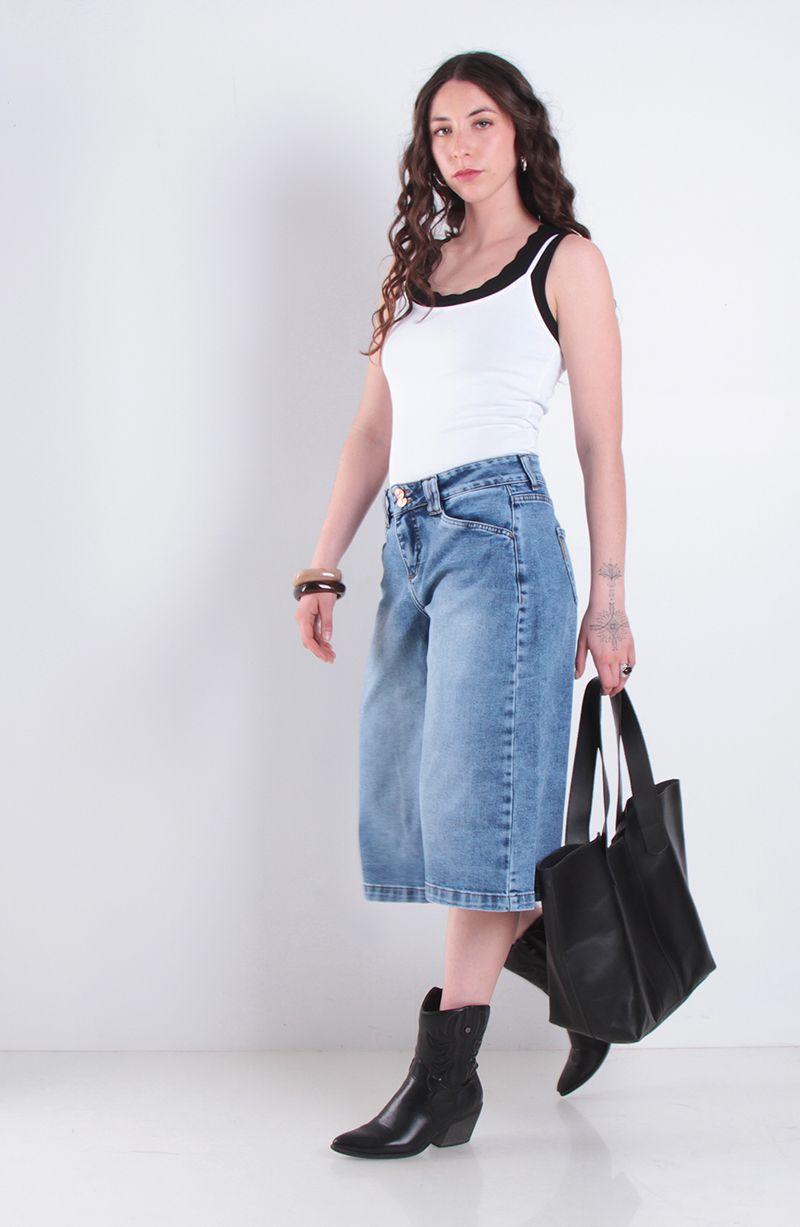 Jort Bermuda Denim Tiro Alto Pretina 1 Boton-5