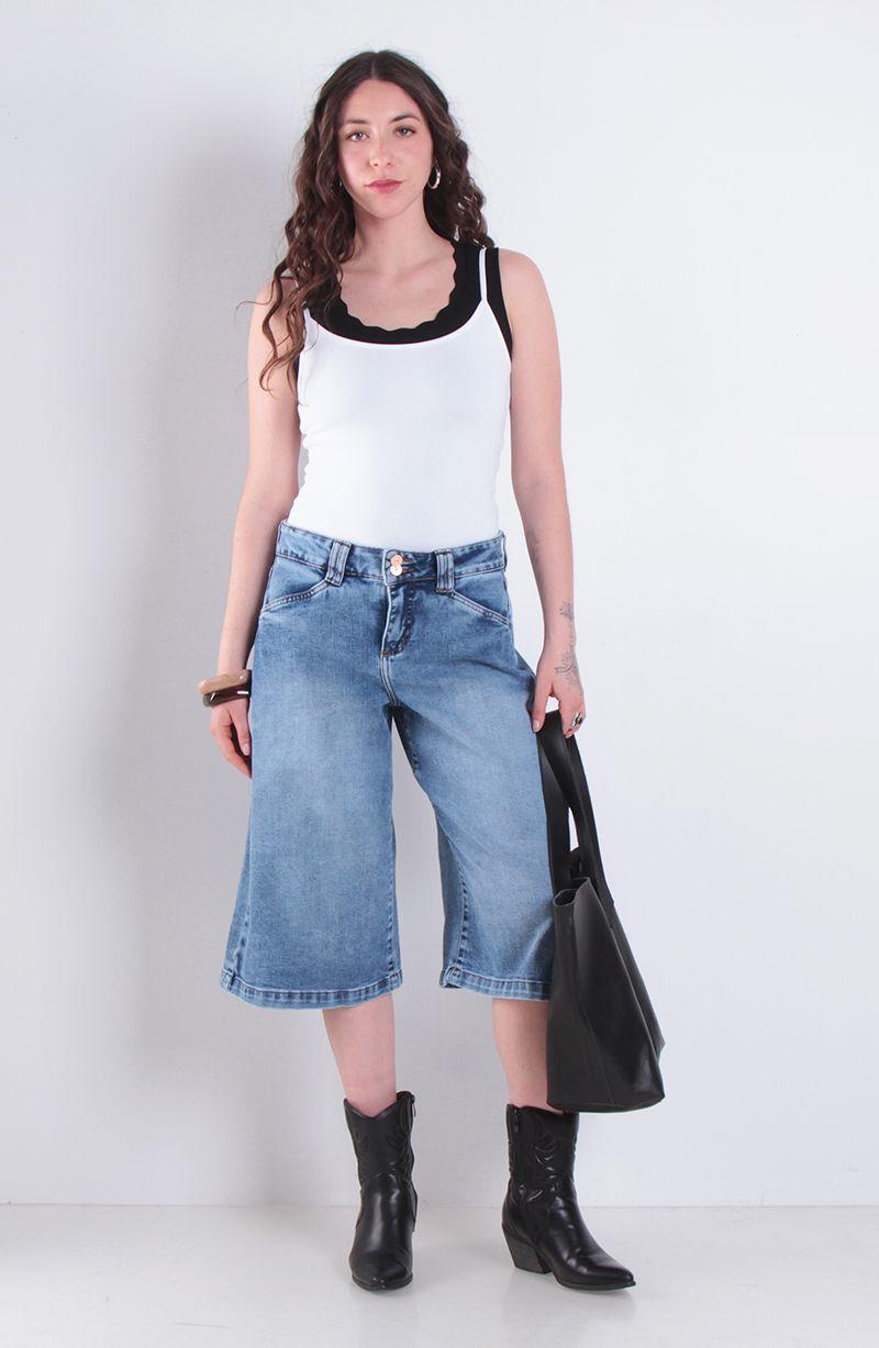 Jort Bermuda Denim Tiro Alto Pretina 1 Boton-6