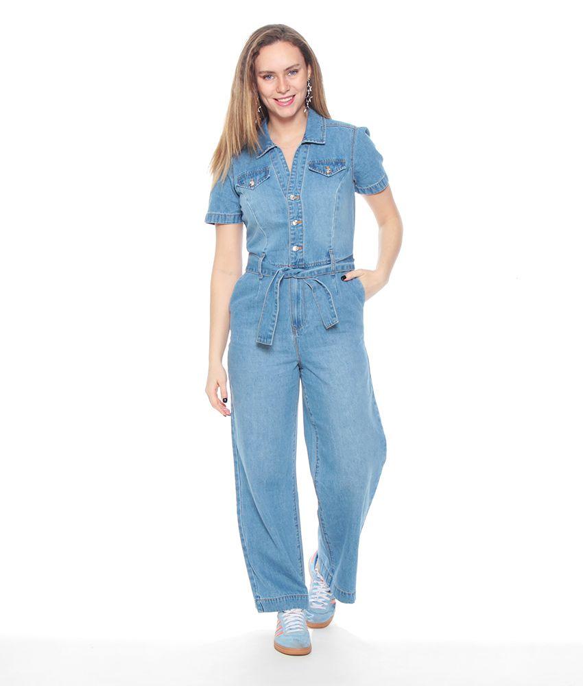 Enterito Denim Recto Abotonado Y Cintron-0