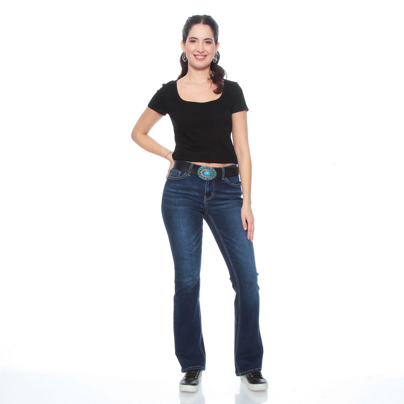 Jeans  Recto Tiro Medio  Pretina Basica 1 Boton Con Cinturon-3