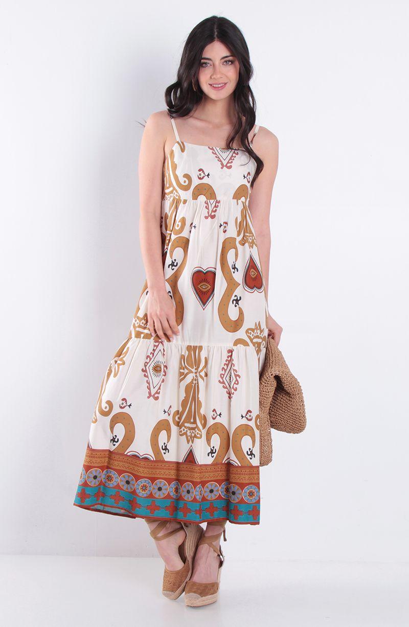 Vestido Estampado Sin Manga Escote Recto-0