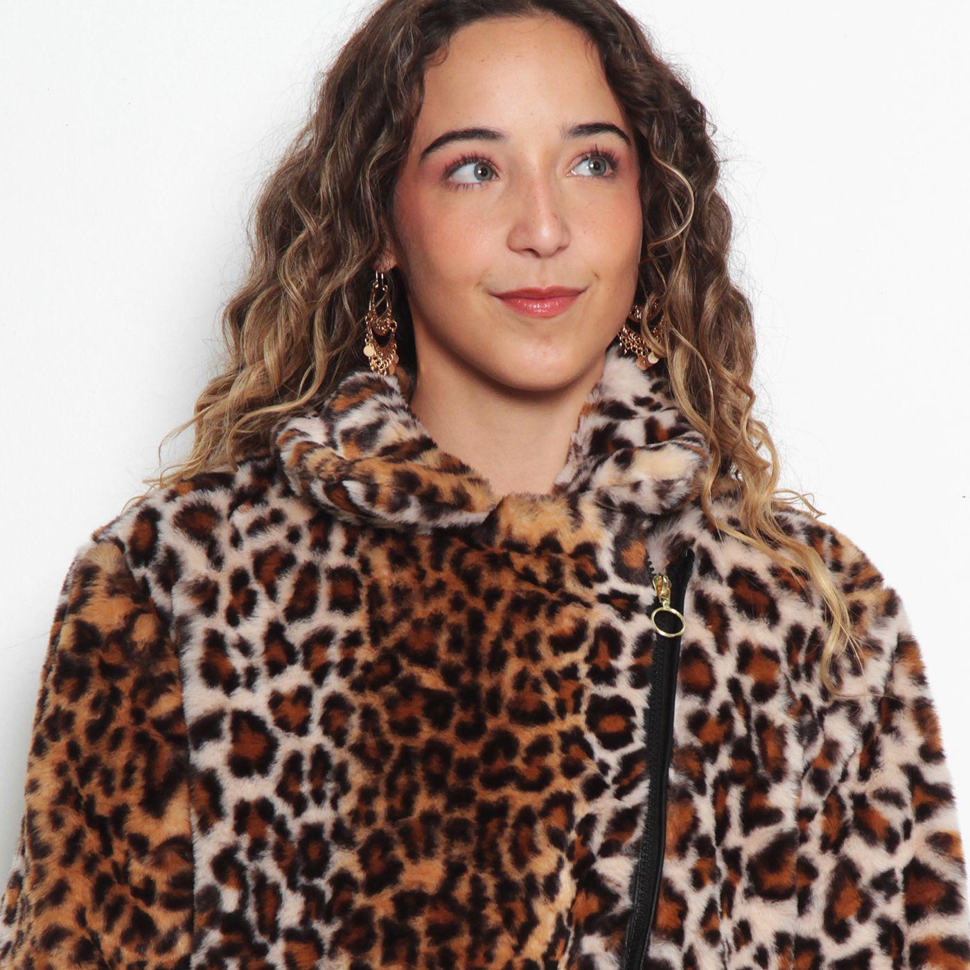 Chaqueta Piel Ecologica Estampada Manga Larga Con Cierre-2