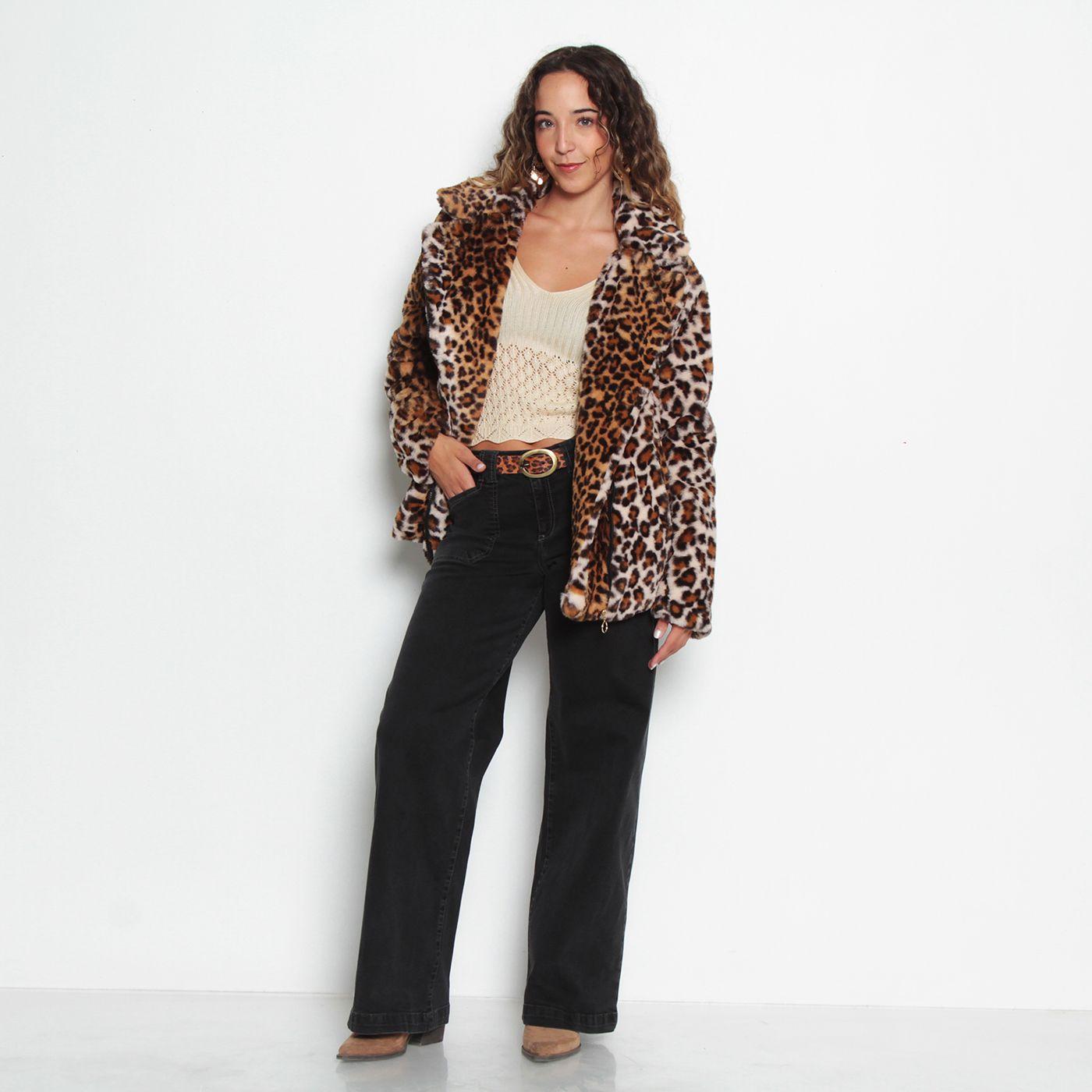 Chaqueta Piel Ecologica Estampada Manga Larga Con Cierre-6