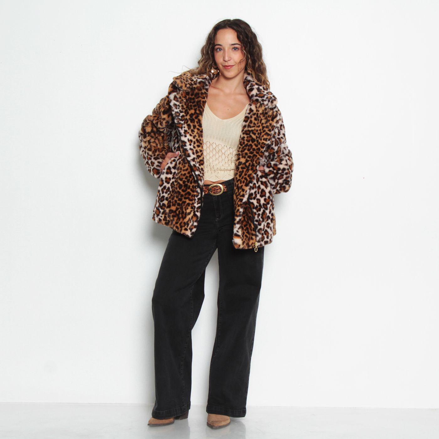 Chaqueta Piel Ecologica Estampada Manga Larga Con Cierre-7