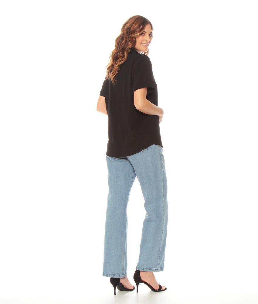 Blusa Manga Corta Solida Con Escote-5