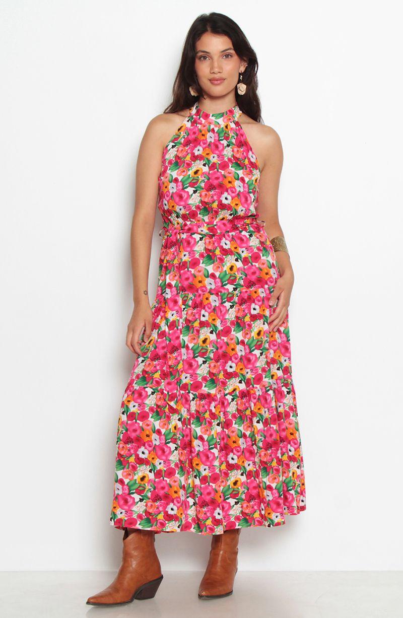 Vestido Sin Manga Estampado Escote Halter-0