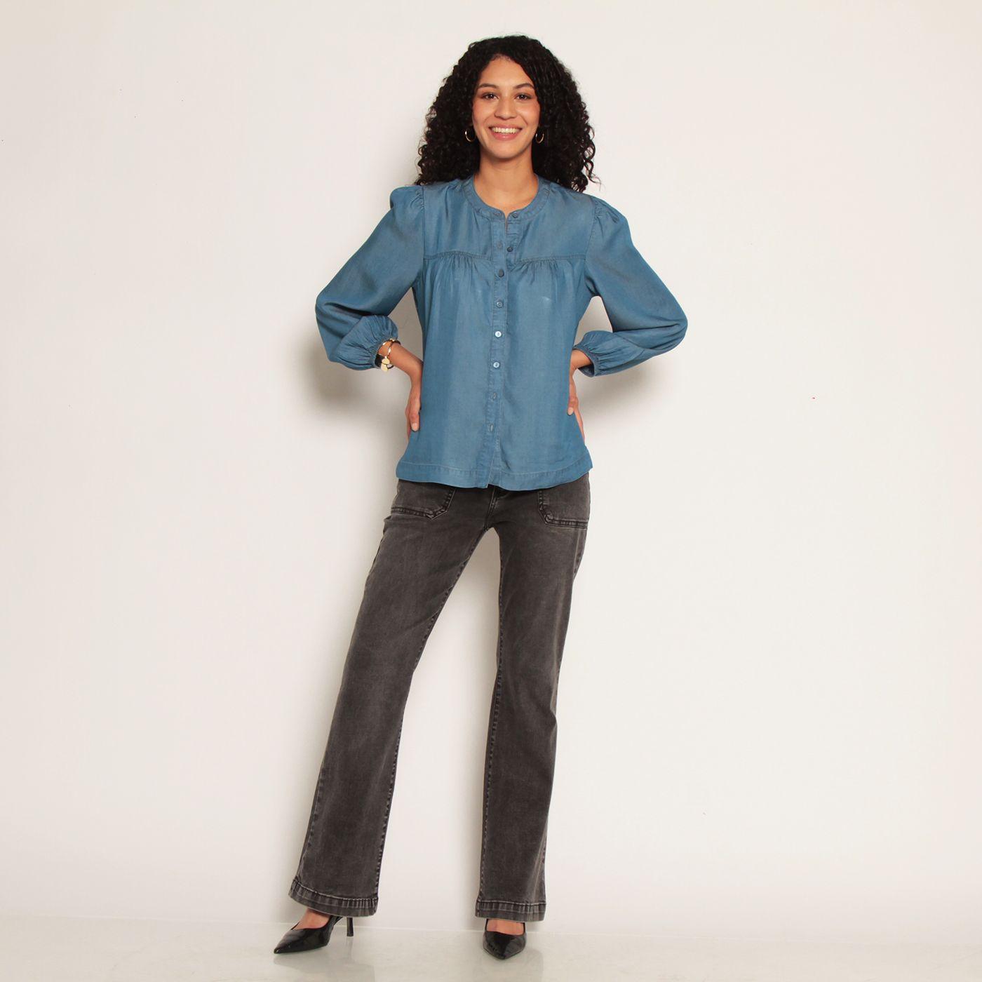 Blusa Manga Larga Lyocell Escote Redondo Abotonda En Delantero-2