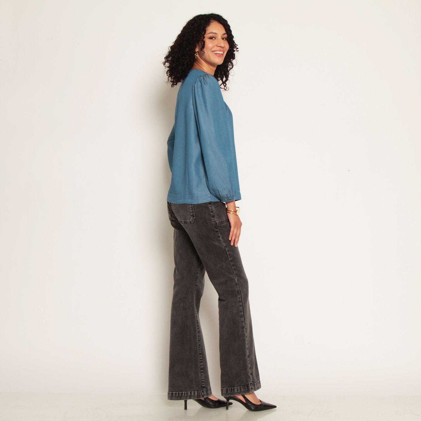 Blusa Manga Larga Lyocell Escote Redondo Abotonda En Delantero-4