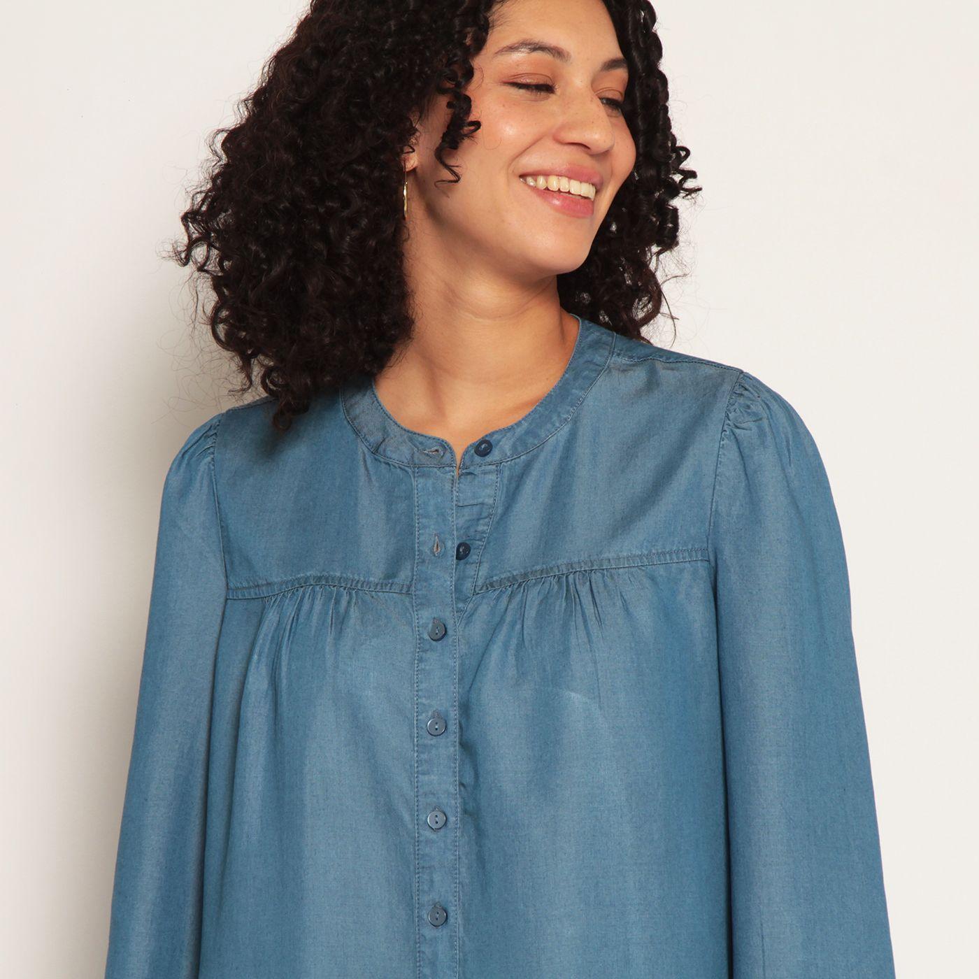 Blusa Manga Larga Lyocell Escote Redondo Abotonda En Delantero-5