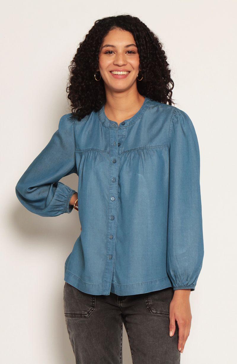 Blusa Manga Larga Lyocell Escote Redondo Abotonda En Delantero-0