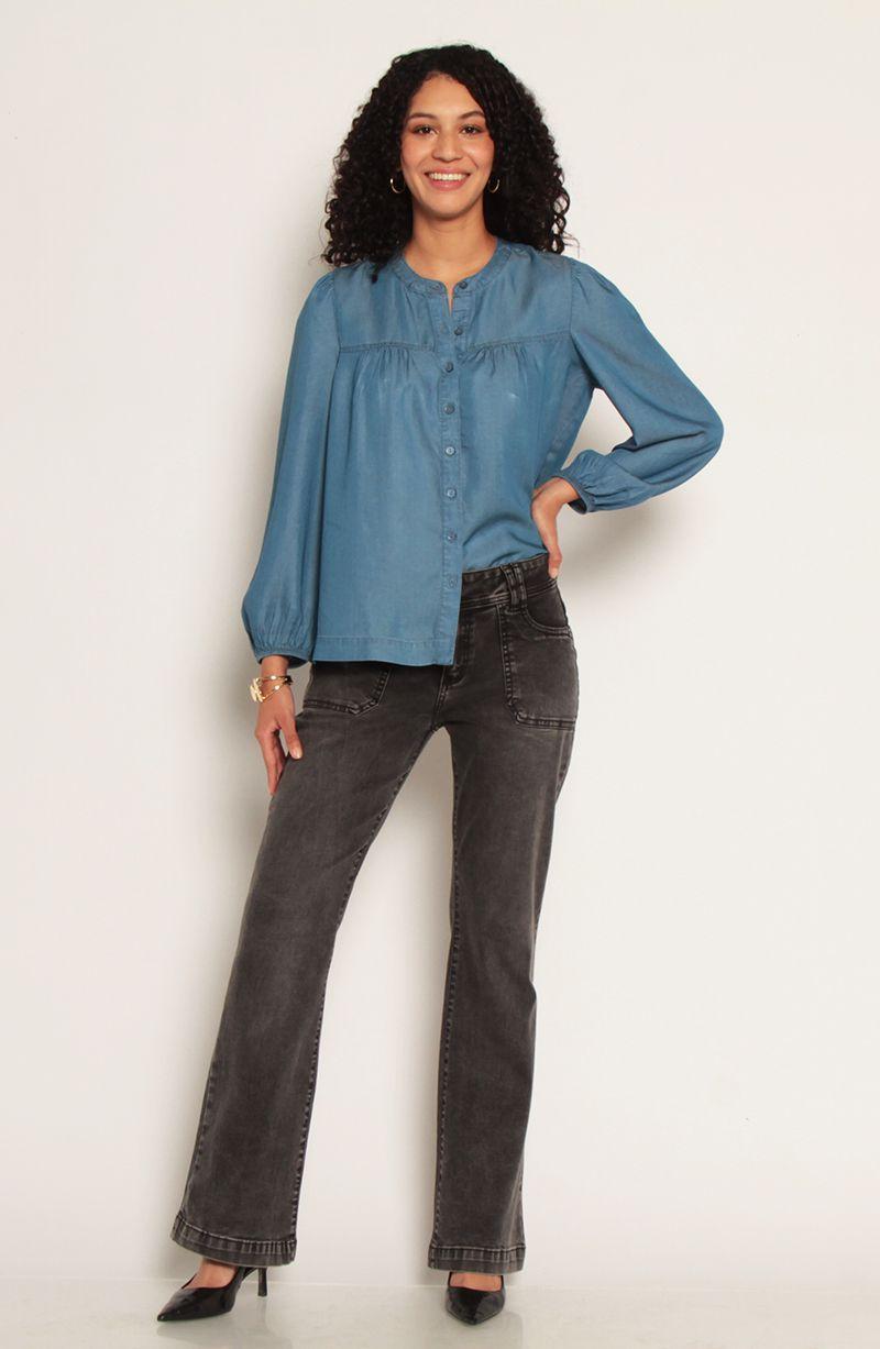 Blusa Manga Larga Lyocell Escote Redondo Abotonda En Delantero-1