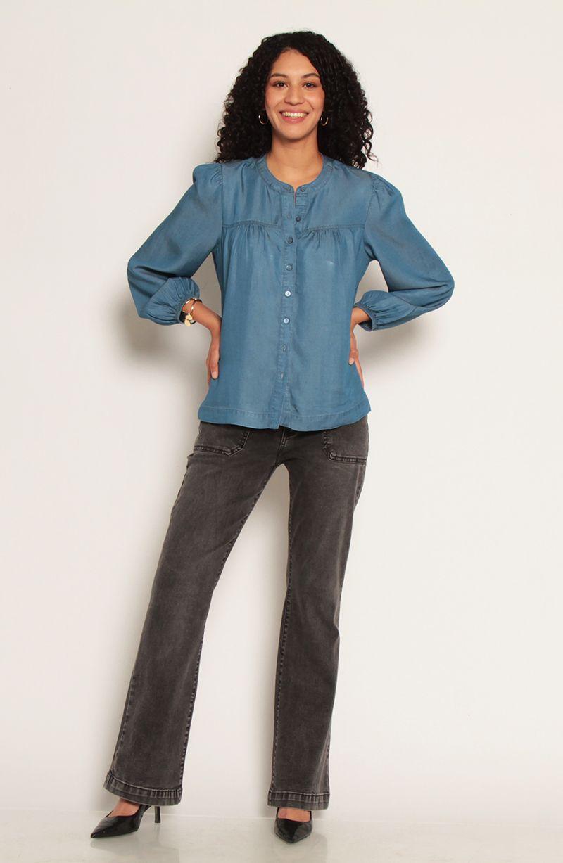 Blusa Manga Larga Lyocell Escote Redondo Abotonda En Delantero-2