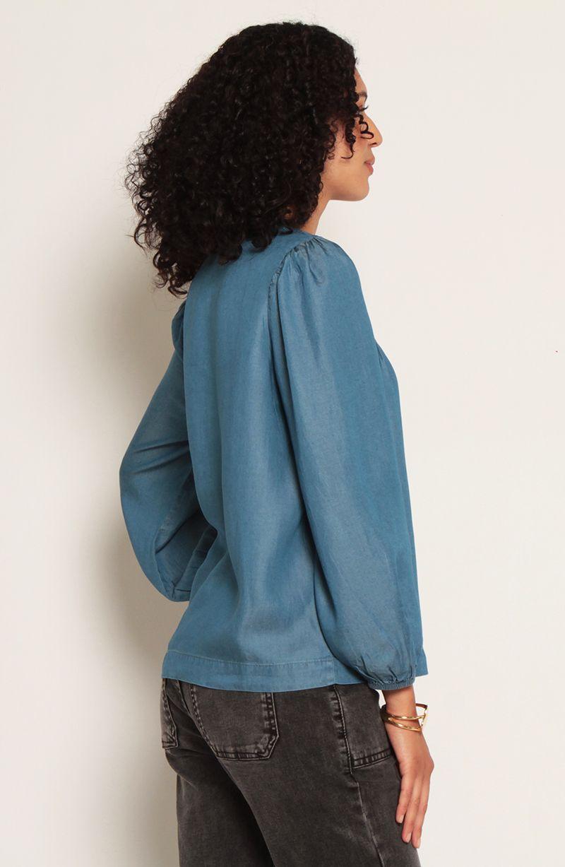 Blusa Manga Larga Lyocell Escote Redondo Abotonda En Delantero-3