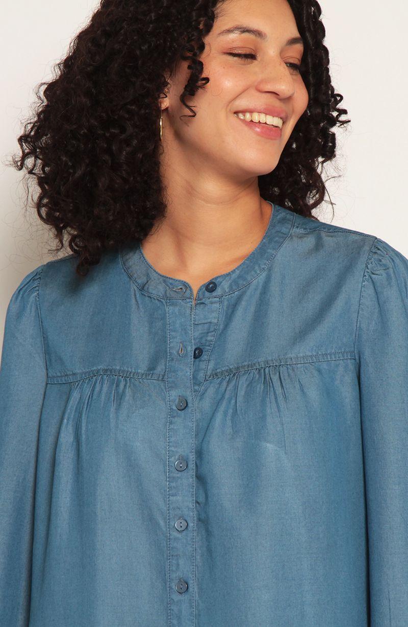 Blusa Manga Larga Lyocell Escote Redondo Abotonda En Delantero-4