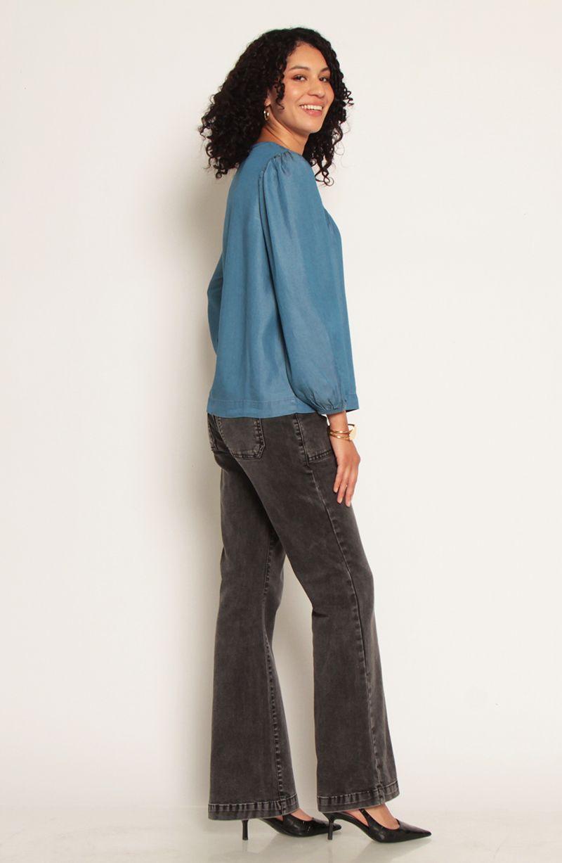 Blusa Manga Larga Lyocell Escote Redondo Abotonda En Delantero-5