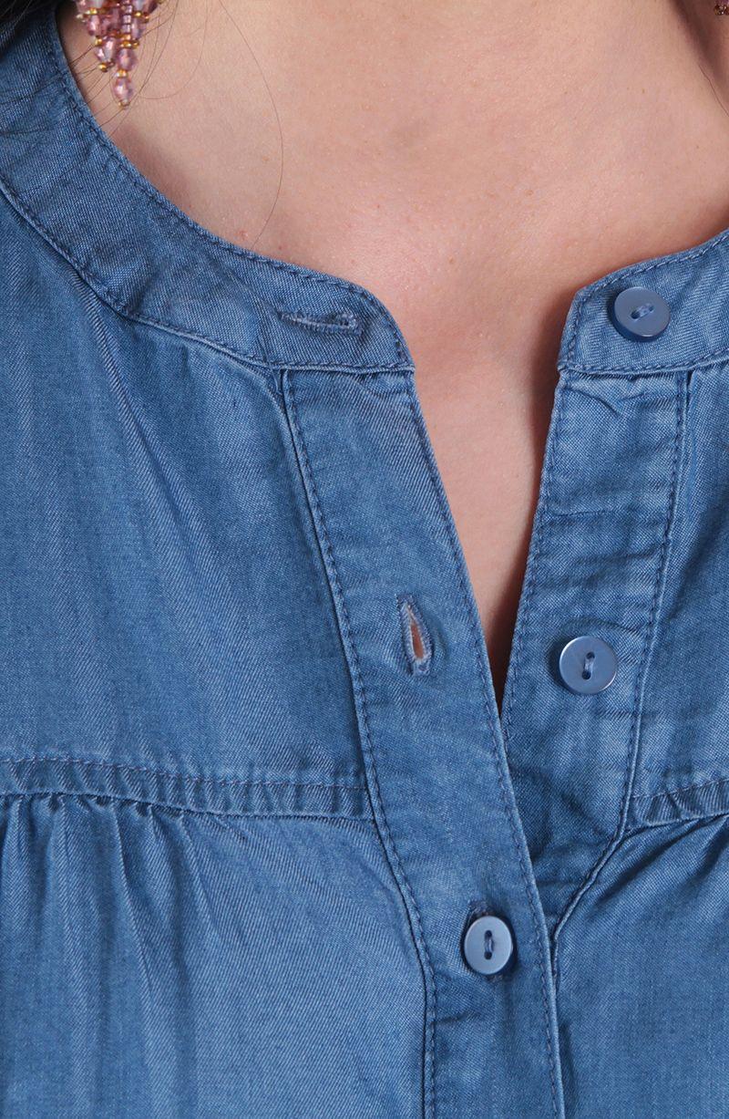 Blusa Manga Larga Lyocell Escote Redondo Abotonda En Delantero-1