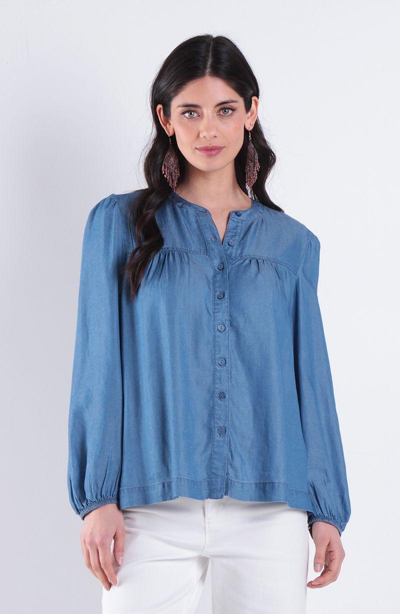 Blusa Manga Larga Lyocell Escote Redondo Abotonda En Delantero-3
