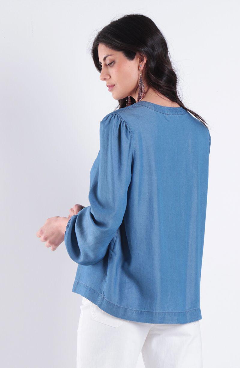 Blusa Manga Larga Lyocell Escote Redondo Abotonda En Delantero-4