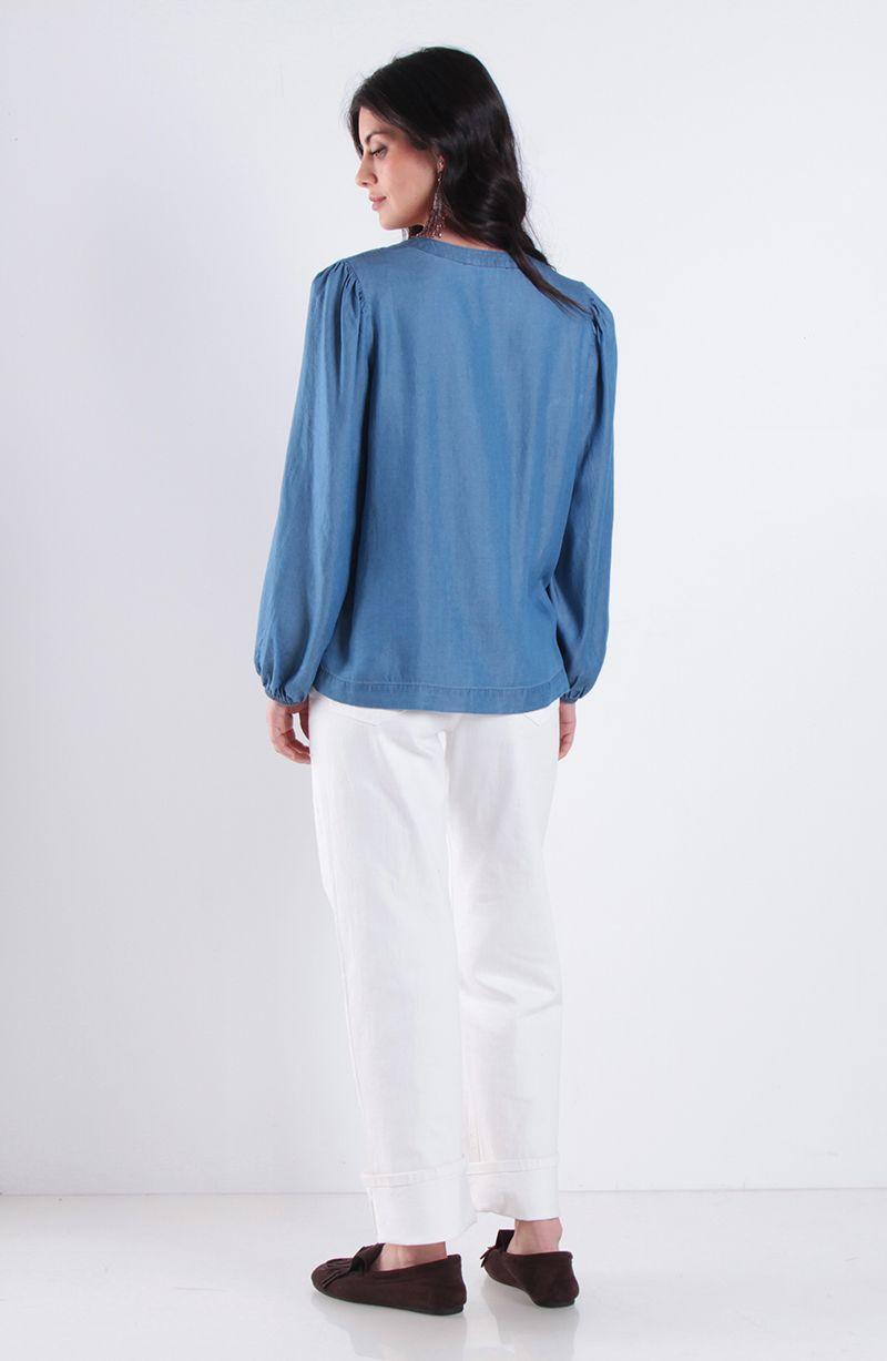 Blusa Manga Larga Lyocell Escote Redondo Abotonda En Delantero-5