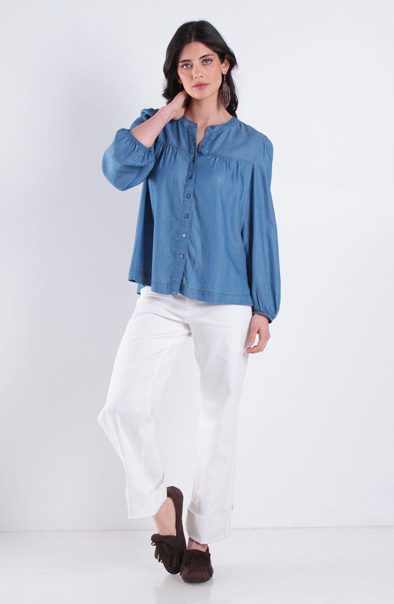 Blusa Manga Larga Lyocell Escote Redondo Abotonda En Delantero-6
