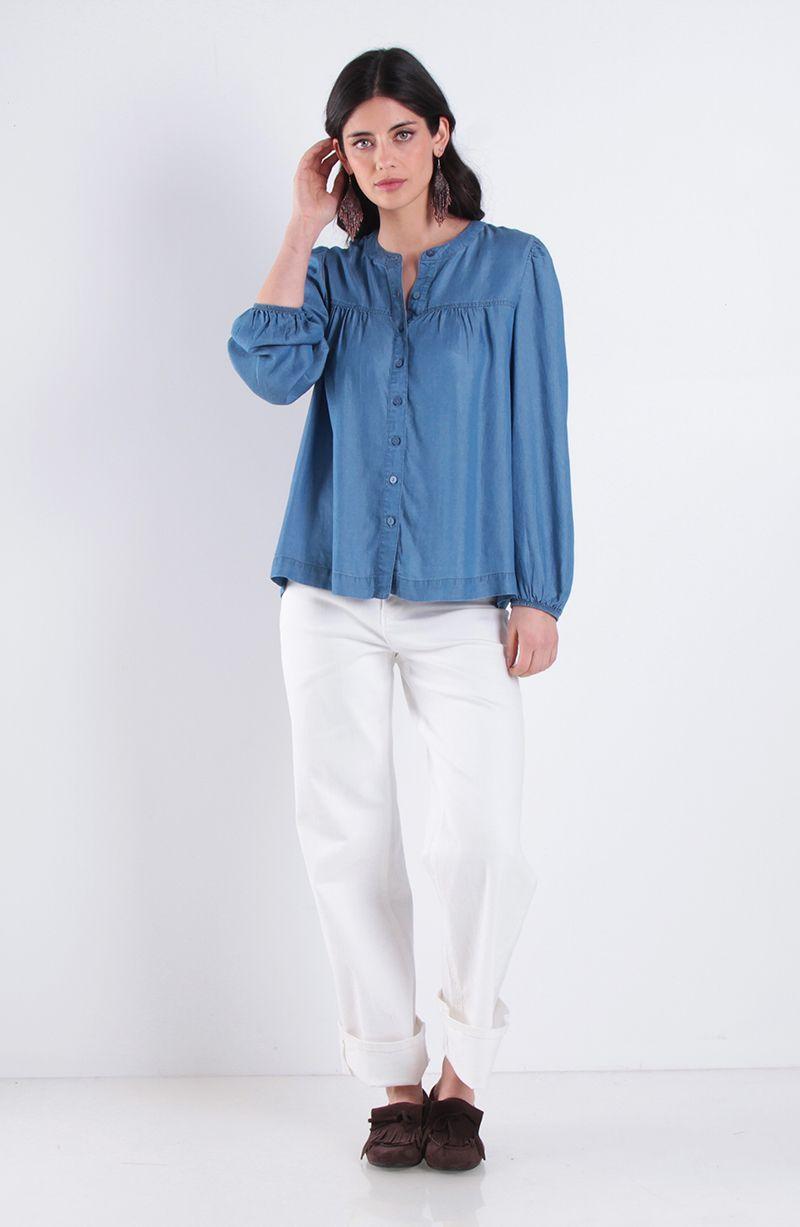 Blusa Manga Larga Lyocell Escote Redondo Abotonda En Delantero-7