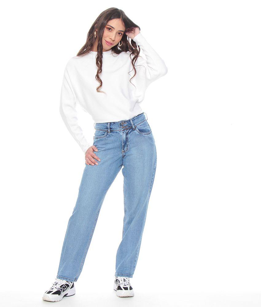 Jeans Mom Recto Clasico Tiro Alto Pretina Media Dos Botones-7
