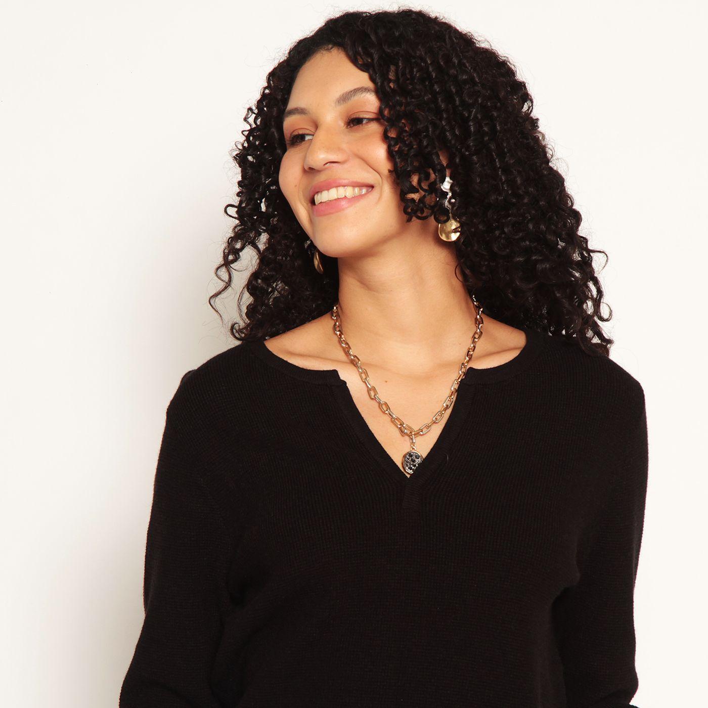 Sweater Manga Larga   Escote V-5