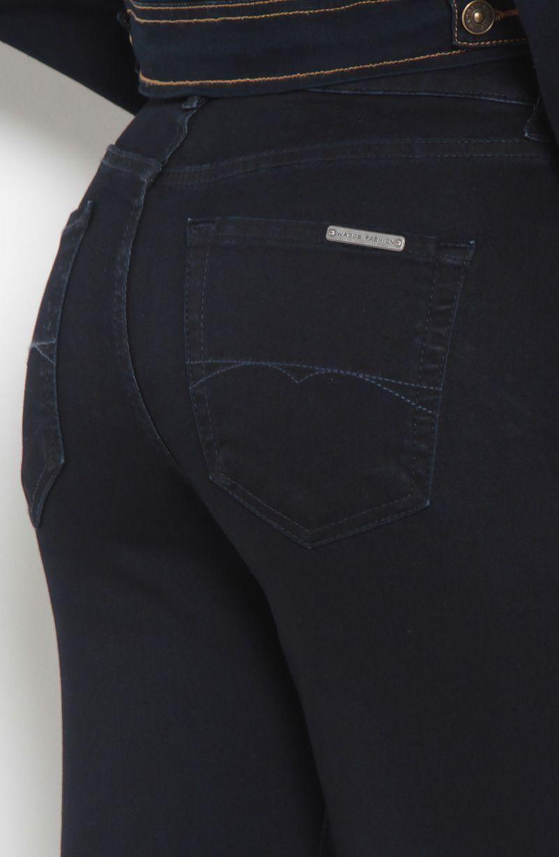 Jeans Recto Tiro Alto Pretina Basica Con Un Boton-1