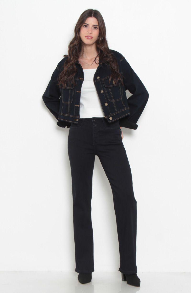 Jeans Recto Tiro Alto Pretina Basica Con Un Boton-7