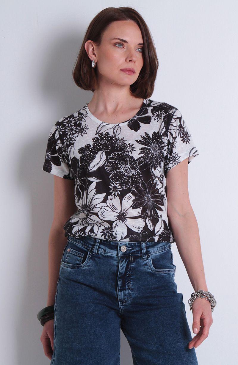 Polera Sublimada Con Strass Manga Corta Escote Redondo-0