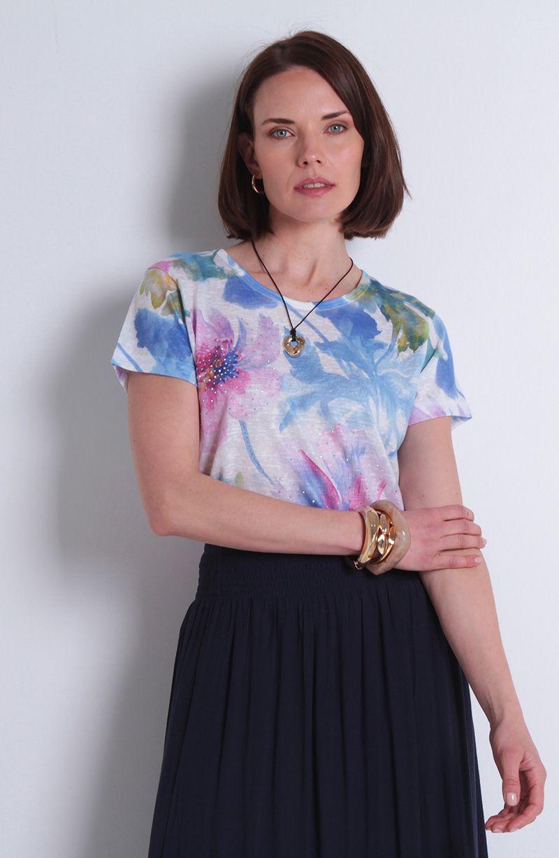 Polera Sublimada Con Strass Manga Corta Escote Redondo-0