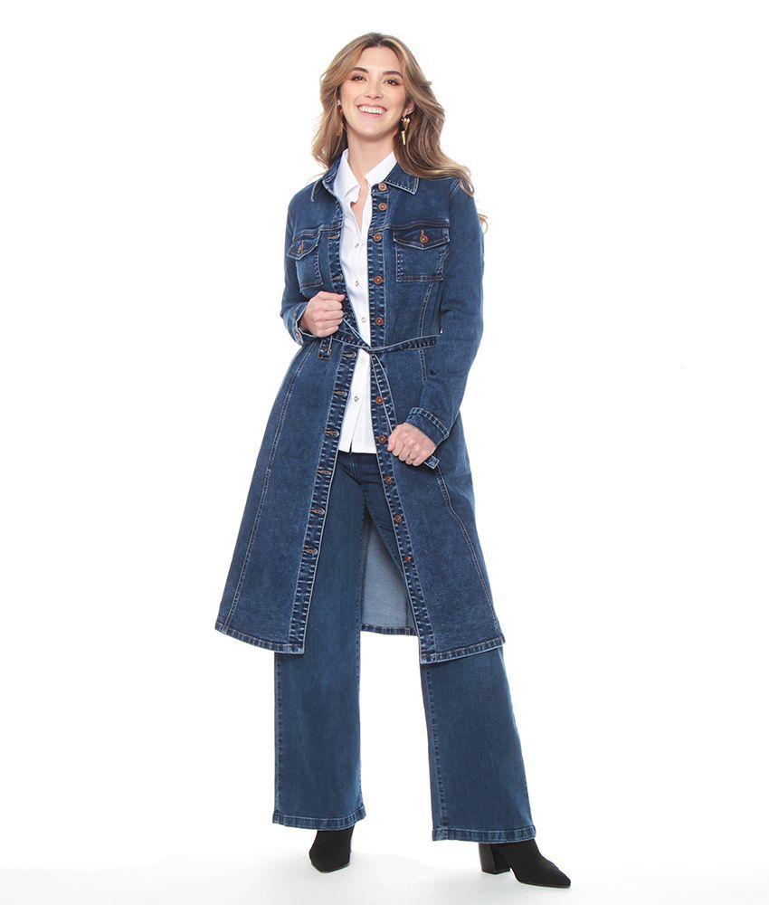 Chaqueta Denim Larga Manga Larga Abotonada En Delantero Y Bolsillos-5