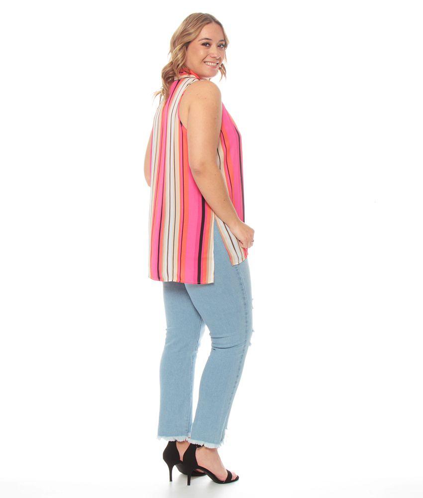 Blusa Sin Manga Estampada Escote V Detalle Delantero-7