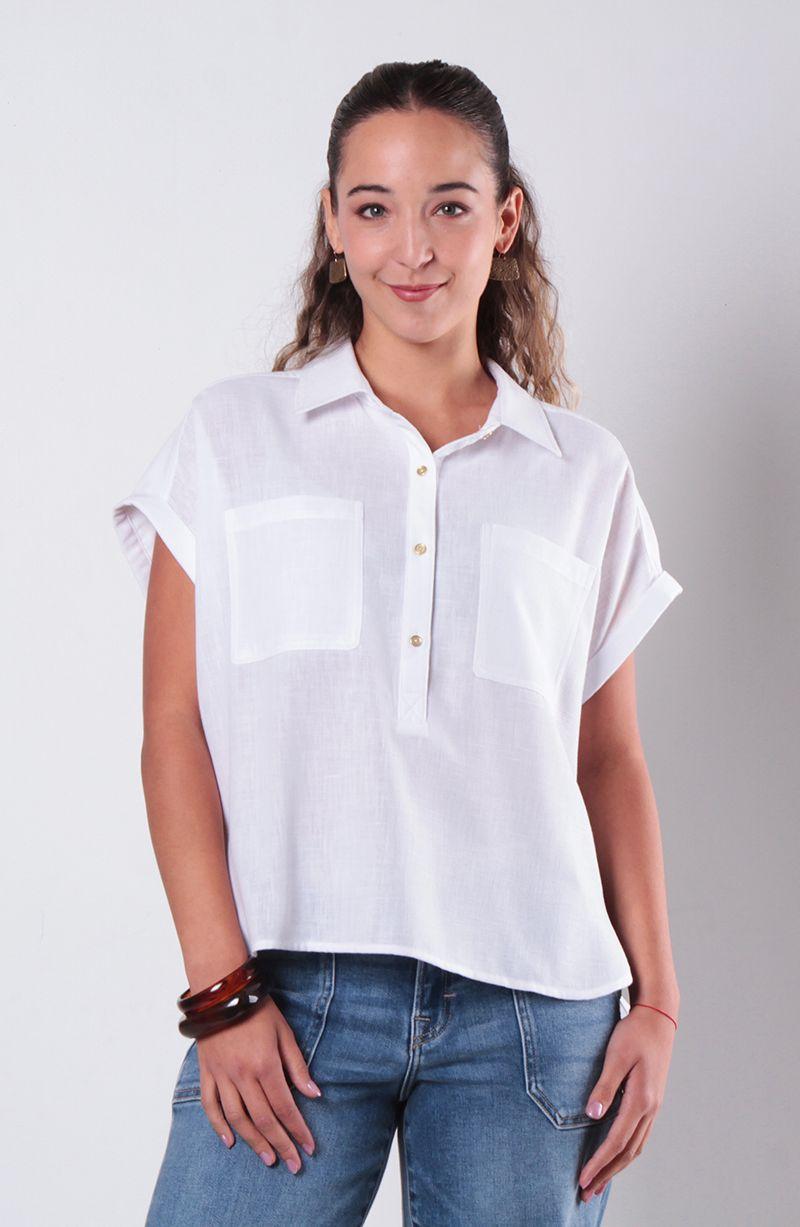 Blusa Manga Corta Abotonada Con Bolsillos-0