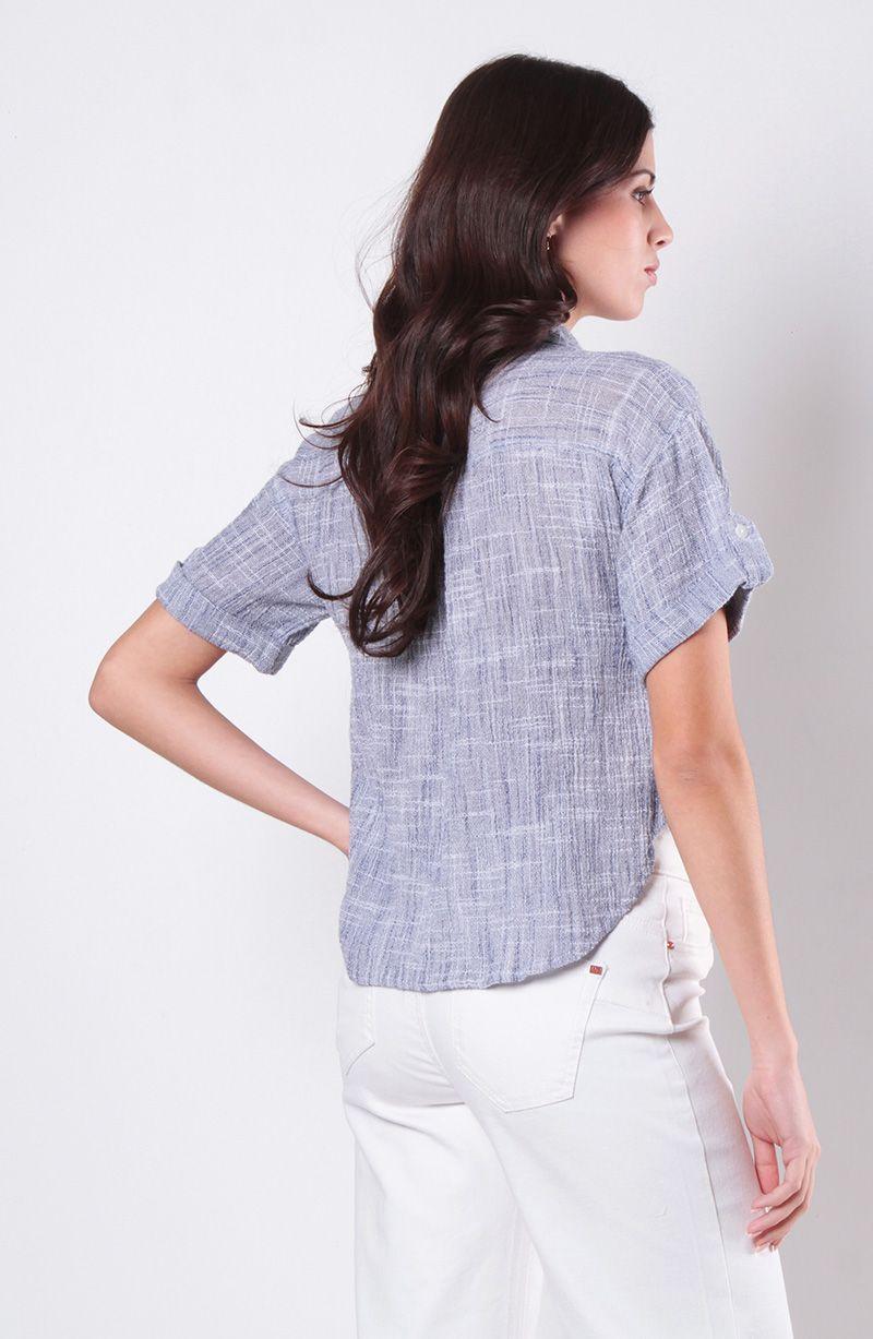 Blusa Manga Corta Abotonada  En  Delantero Con Bolsillo-2