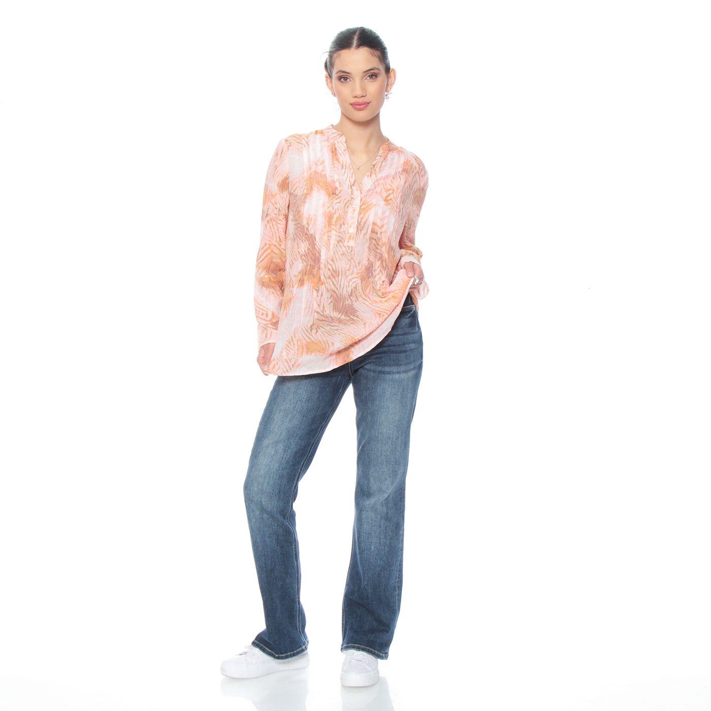 Blusa Manga Larga  Estampada Escote V Abotonada  En Delantero-3