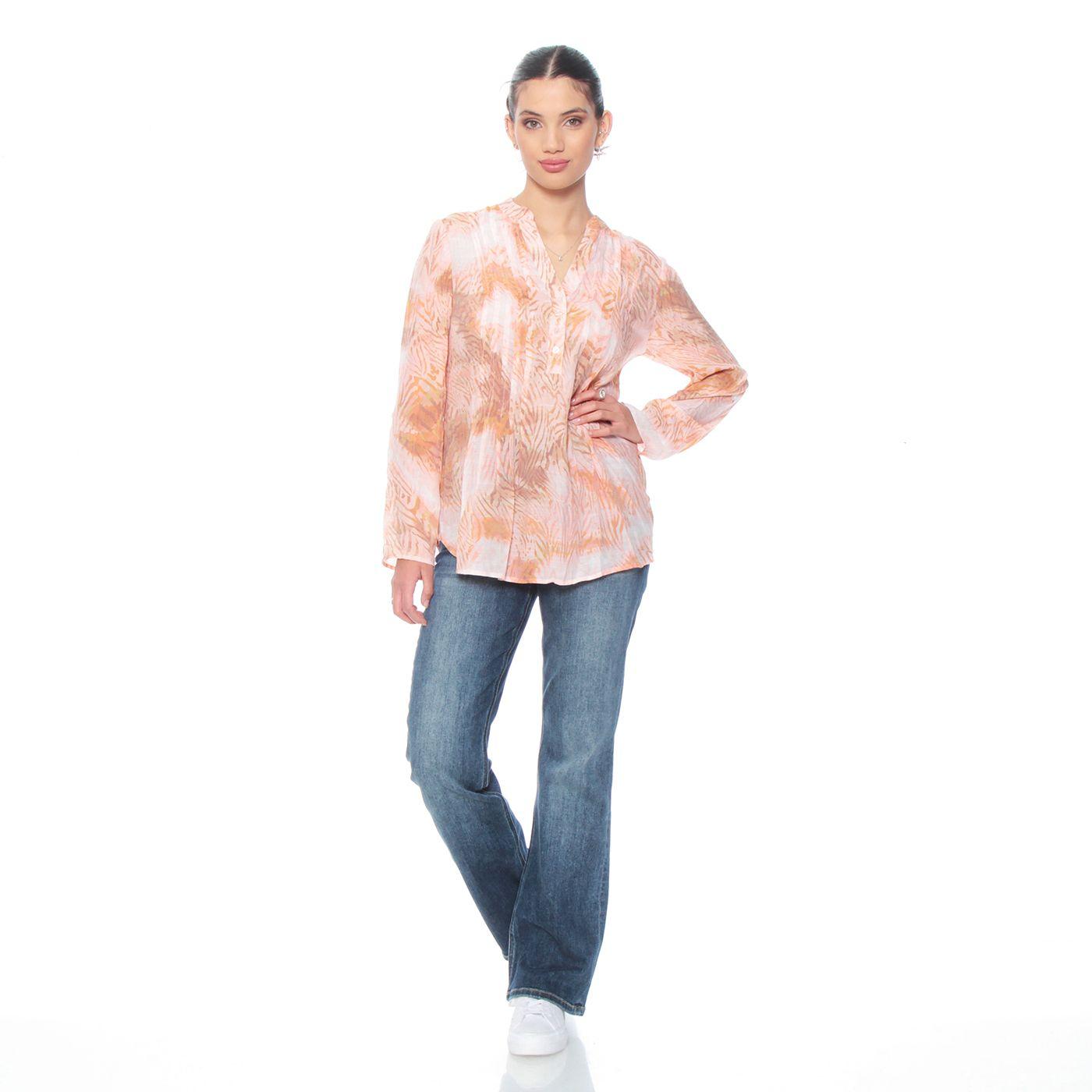 Blusa Manga Larga  Estampada Escote V Abotonada  En Delantero-4