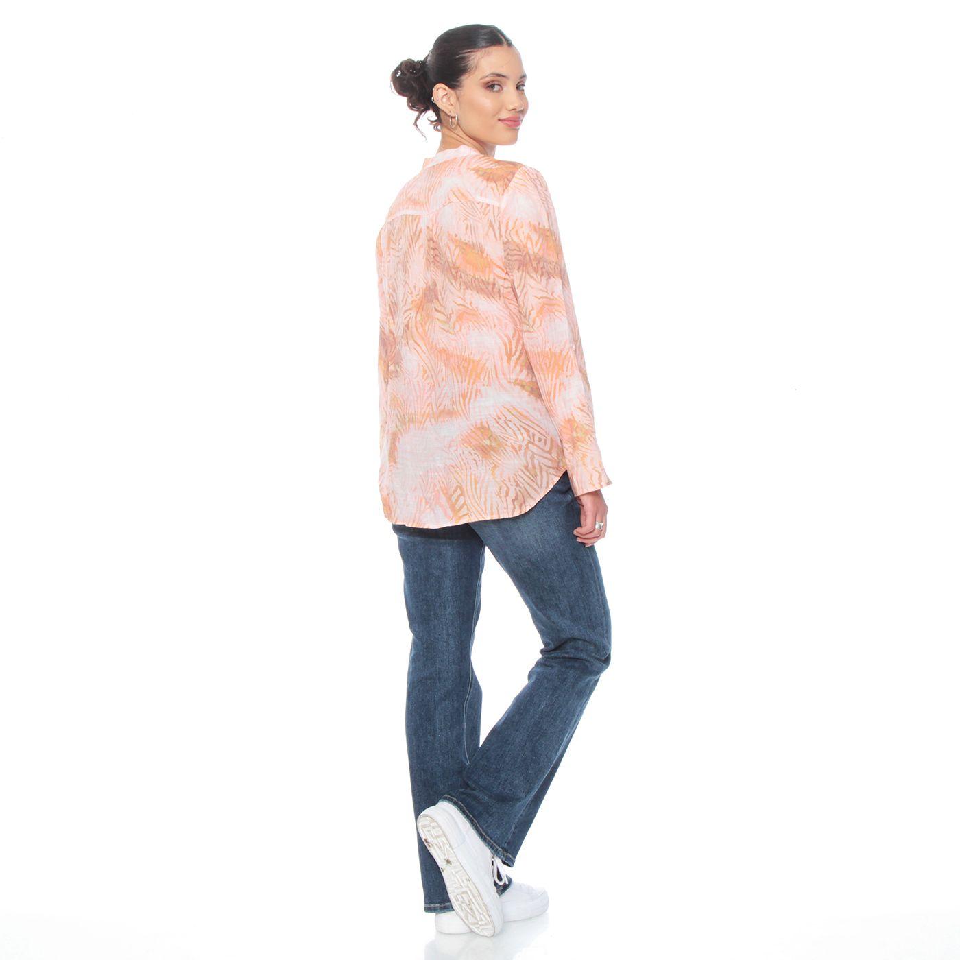 Blusa Manga Larga  Estampada Escote V Abotonada  En Delantero-6