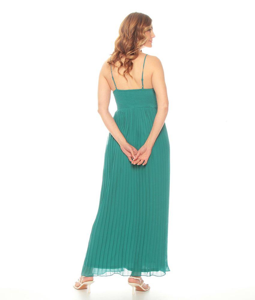 Vestido Plisado Sin Manga  Detalle En Escote-1