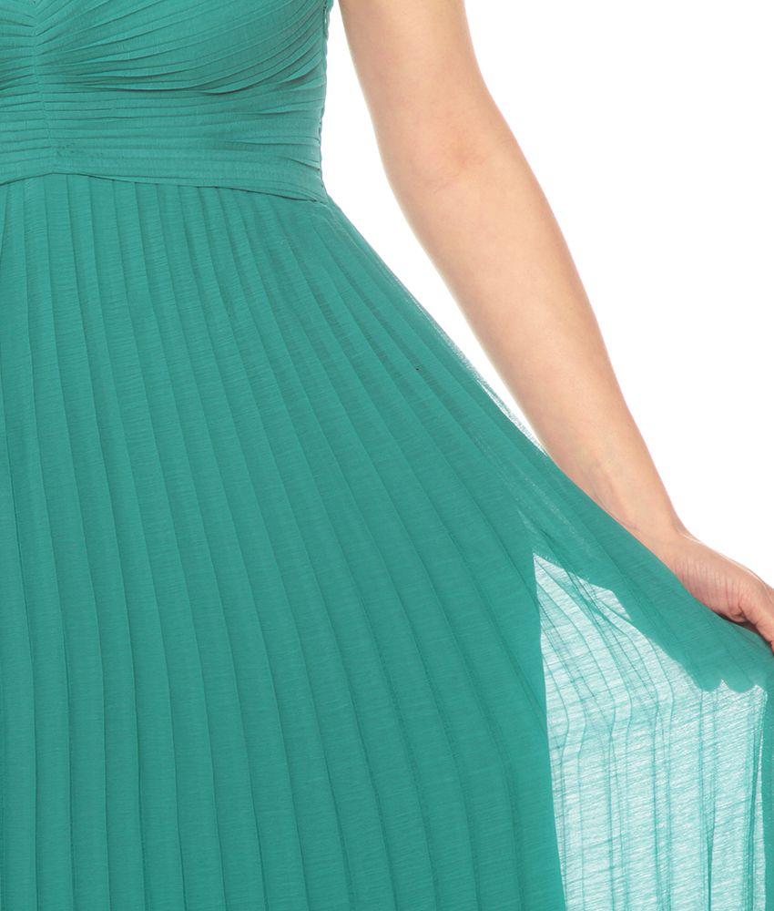 Vestido Plisado Sin Manga  Detalle En Escote-5