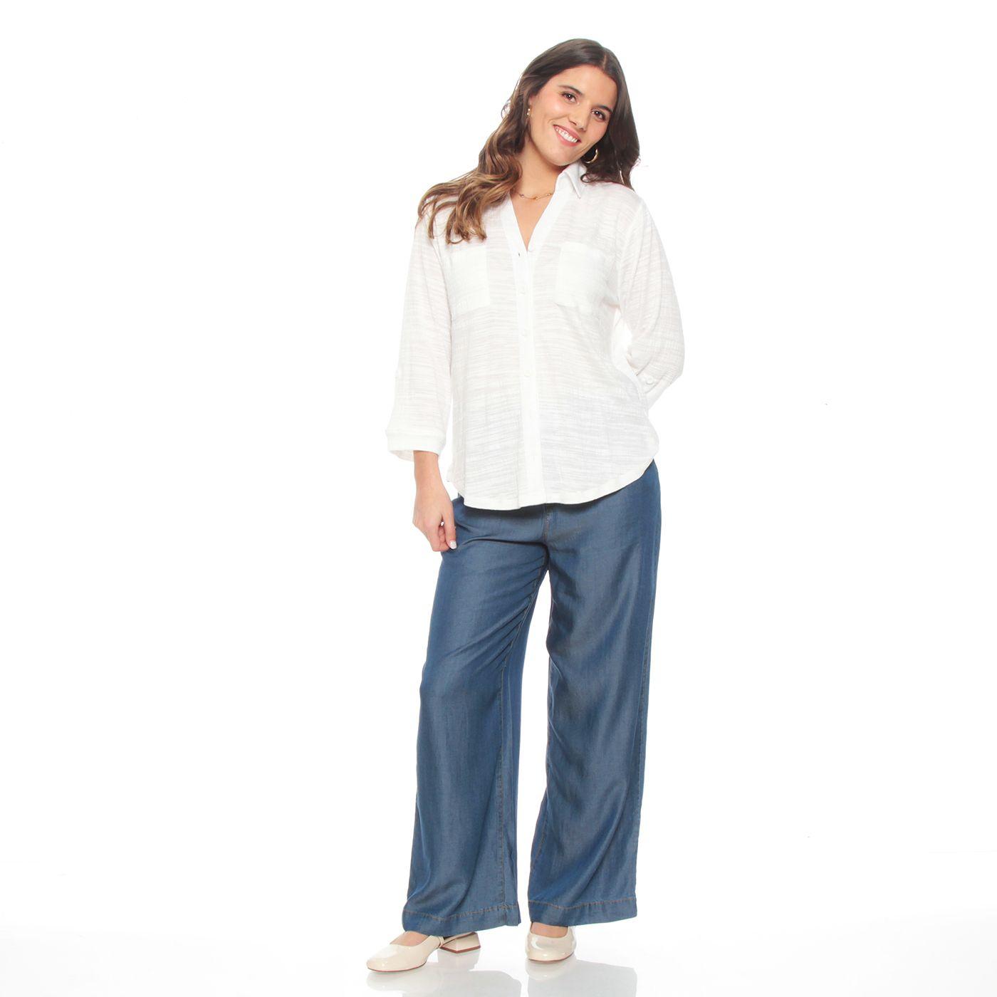 Blusa Manga Larga Solido Escote V Abotonada En Delantero-5